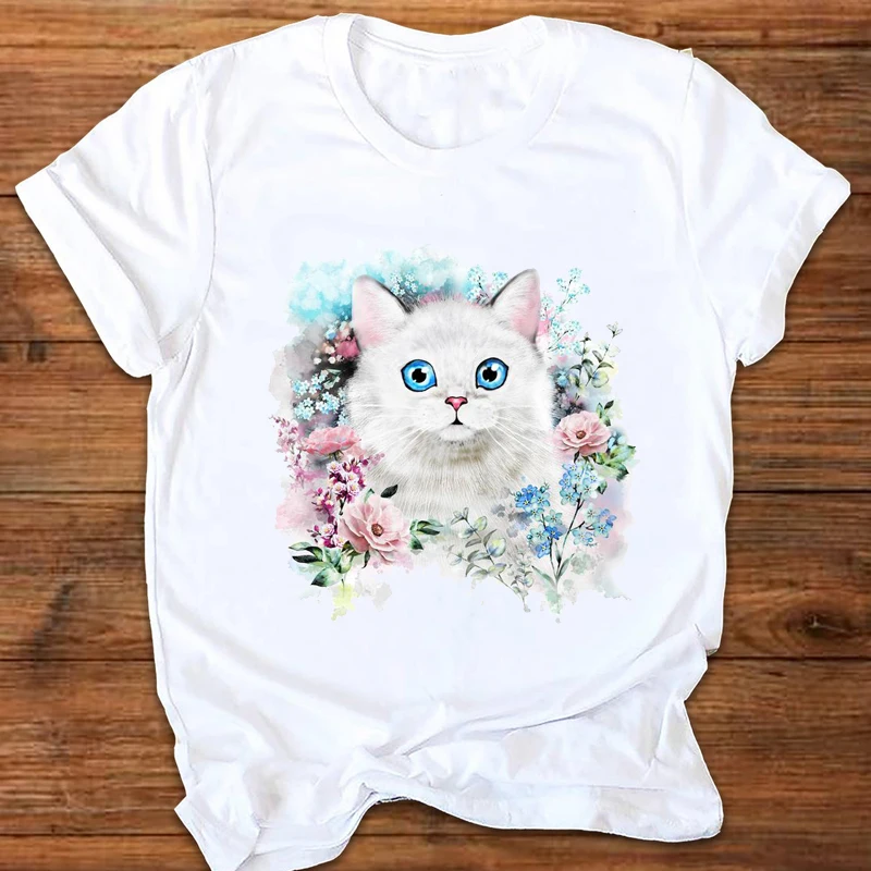 Женская футболка в стиле 90 х с принтом кота|Футболки| |