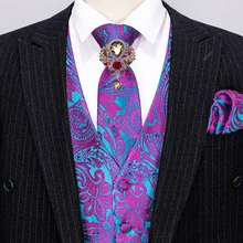 Barry.Wang Purple Floral Waistcoat for Men Slim Suit Vest Silk Vest Necktie Set Handkerchief Cufflinks Formal Vest for Business (3)