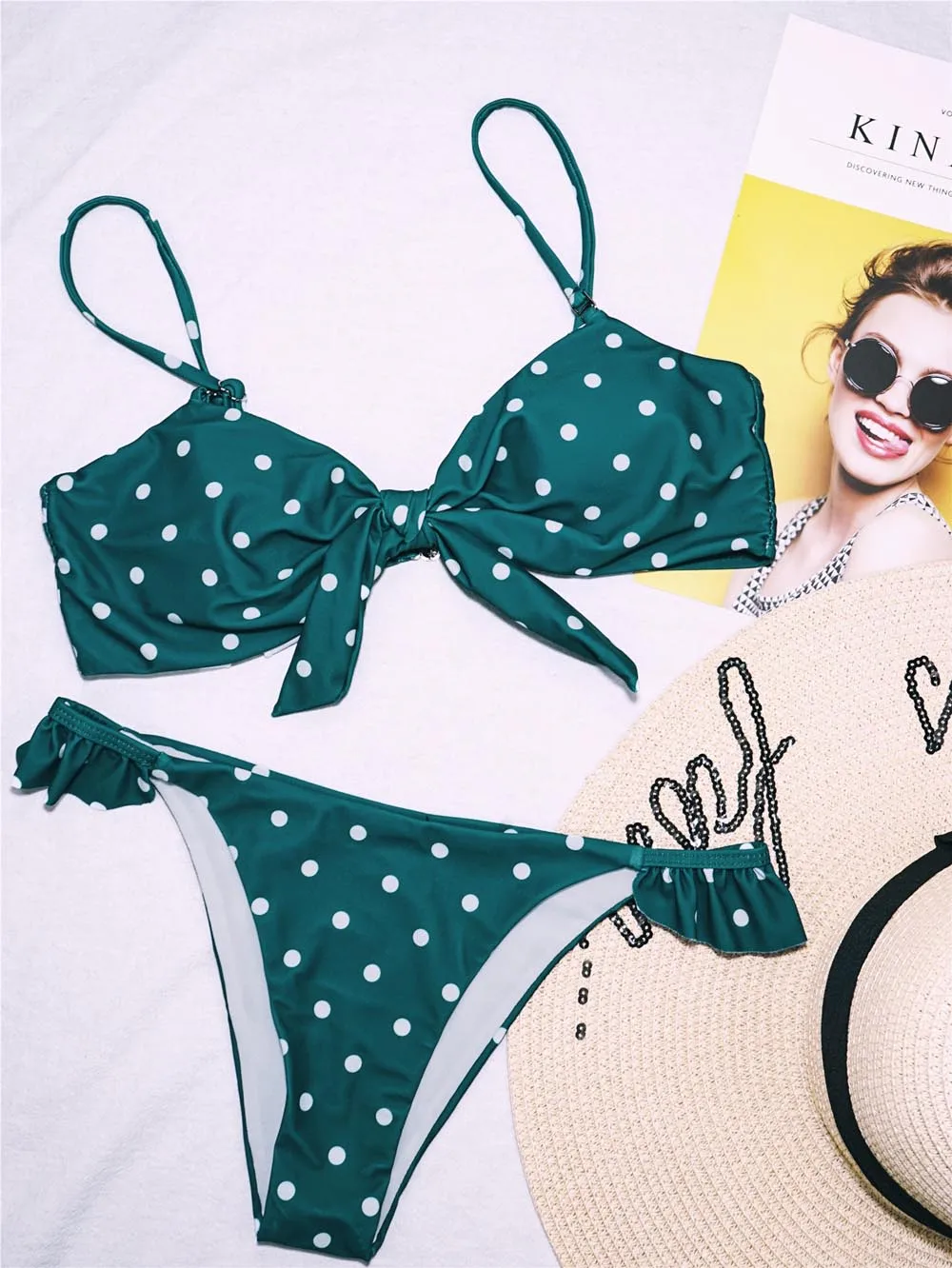 

Sexy Green Bow Polka Dot Bikini Women Micro Swimwear Female Swimsuit Two-piece Bikini set Brazilian Bather Bathing Suit Swim