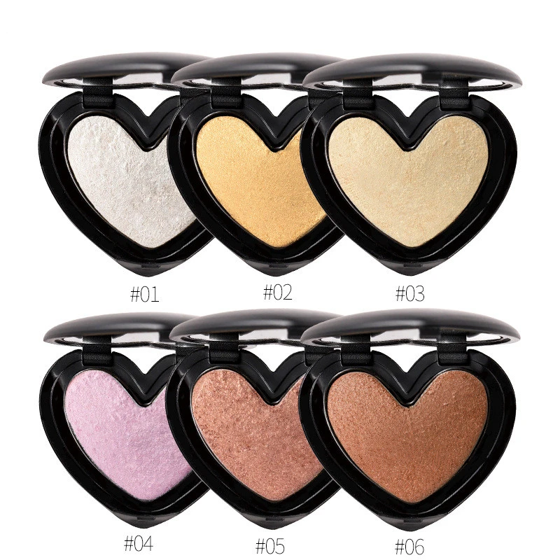 6 цветов хайлайтер в форме сердца пудра палитра для контуринга макияж тени век