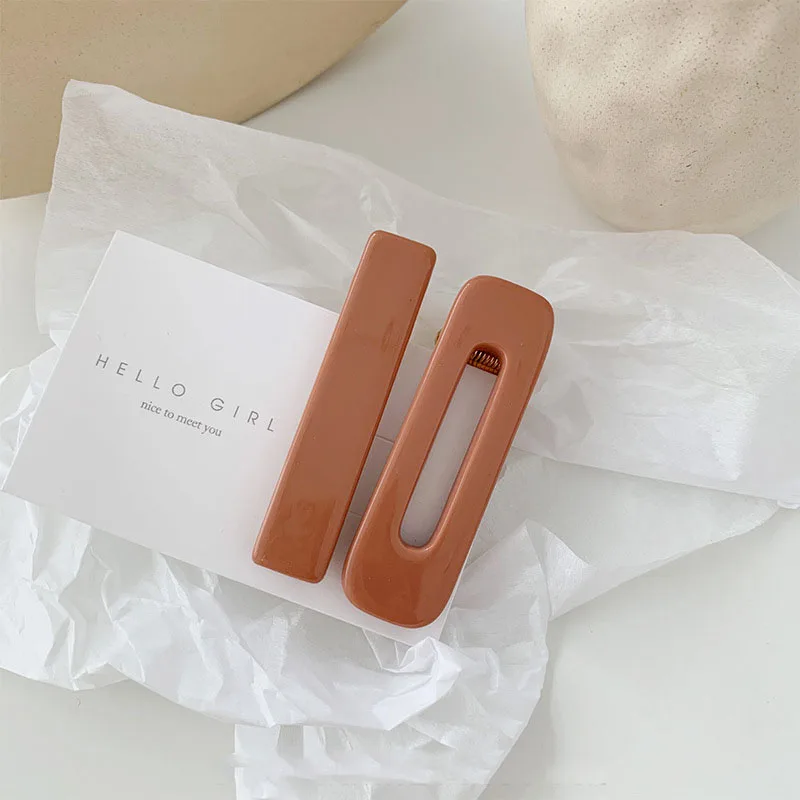 2pc Dark coffee 2 шт. корейские Модные прямоугольные заколки для волос акриловые заколки геометрические полые матовые заколки для девочек женские аксессуары для волос - Окраска металла: 2pc Dark coffee