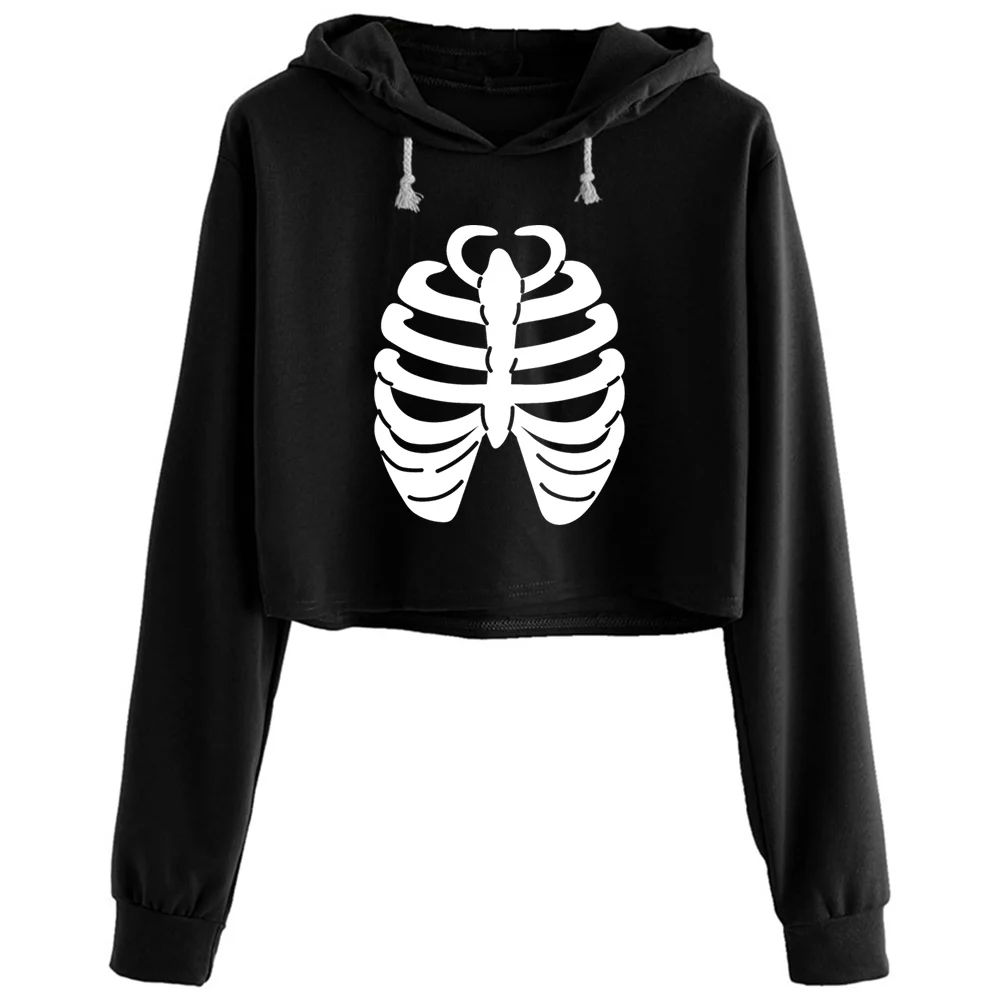 

Skull Halloween Crop Hoodies Women Aesthetic Kpop Korean Y2k Pullover For Girls