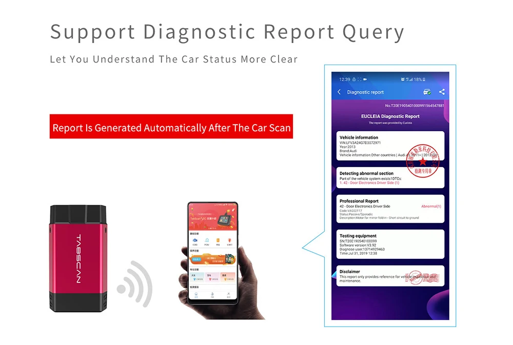 EUCLEIA T2 Bluetooth OBD2 сканер инструмент считыватель кодов портативный Andorid диагностическая коробка полный системы Авто диагностики вин TPMS IMMO