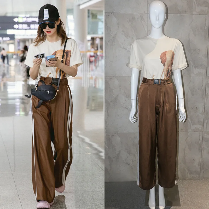 2019 Футболка с принтом слона в том же стиле со звездами Модный повседневный костюм