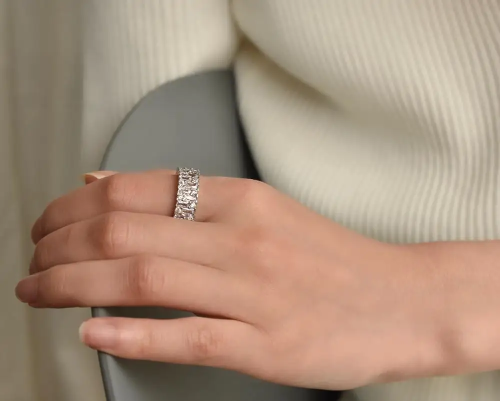 Женское кольцо с цирконом Классическая модная цепочка преувеличенное блестящее