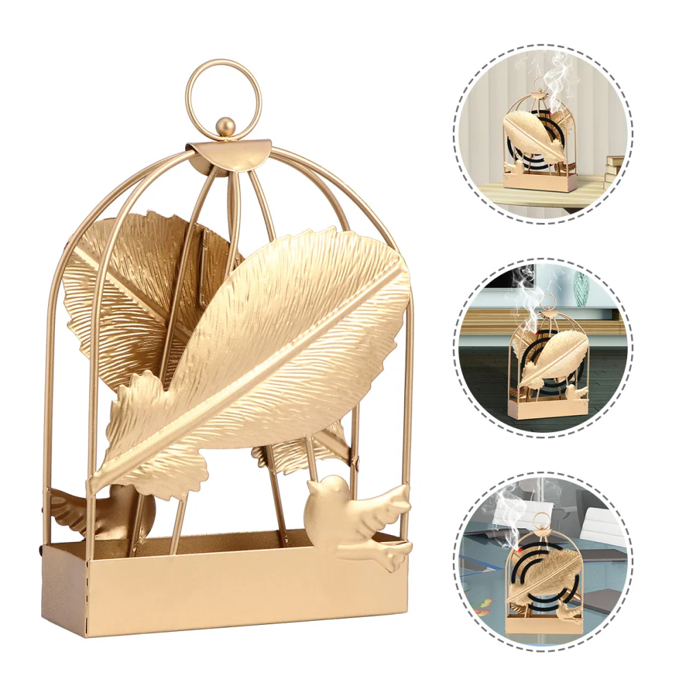 

Golden Art Mosquito Coil Holder Bird Cage Mosquito Coil Box Household Mosquito Coil Incense Tray Sandalwood Stove for Decor Home