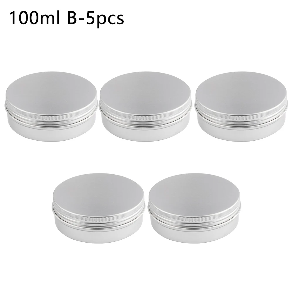 100ml B-5pcs Пустые алюминиевые бутылки 9 размеров, банки для образцов, колпачки для макияжа, масляная коробочка с воском, многоразовый жестяной контейнер, косметический горшок, баночка, верхний винт - Цвет: 100ml B-5pcs