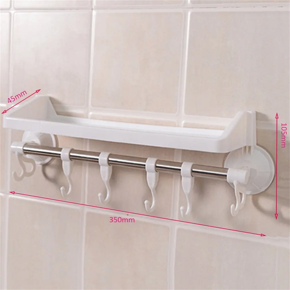 

Stainless Steel Strong Suction Cup Towel Rack Hanger with Hooks Single Pole Holder Pipe Storage Basket Shelves