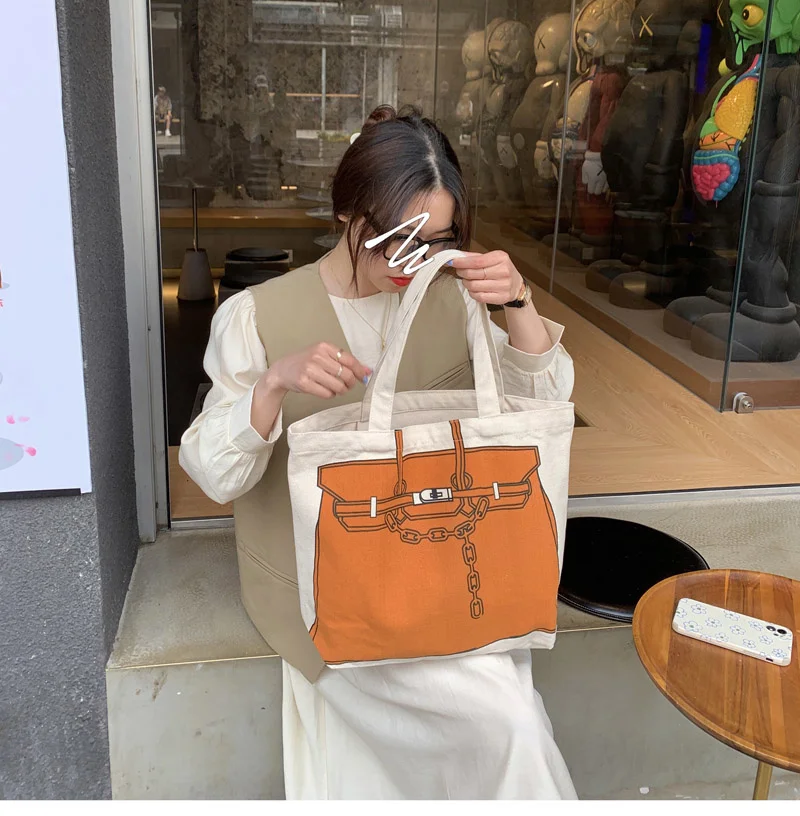 

Холщовая Сумка с оригинальным дизайном, модная вместительная сумка с принтом, женская сумка для покупок в классическом стиле, Повседневная ...