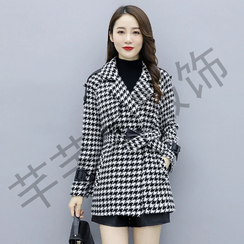

Женское приталенное шерстяное пальто, клетчатая куртка в мелкую ломаную клетку