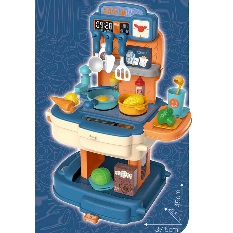

Quick Assembly 2 in 1 School Bag Design Cooking Set Toys Kitchen Play Set With 34pcs