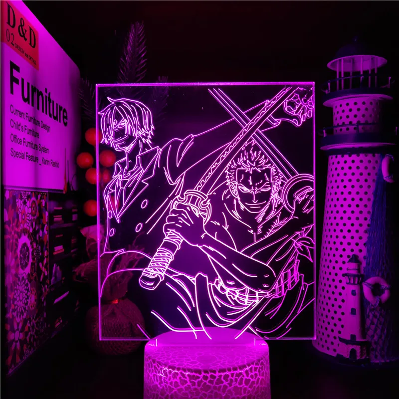 Слитная 3D Светодиодная аниме лампа Sanji Zoro ночники 7 меняющихся цветов Led для