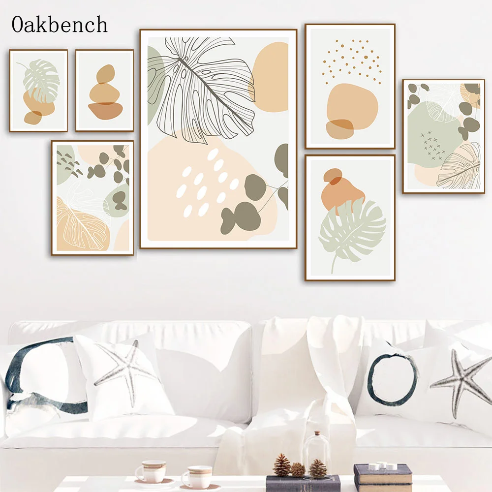 

Abstract Art Painting Leaf Print Color Block Posters Stone Prints Boho Art Poster Nordic Wall Pictures For Living Room Decor