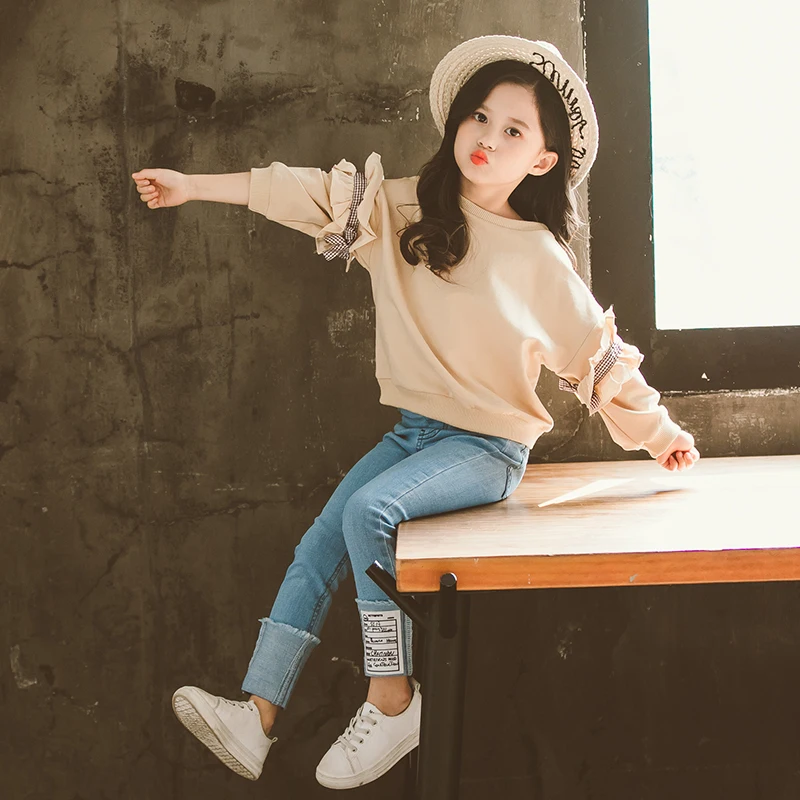 Детская осенняя одежда толстовки + джинсы комплект повседневной одежды из 2