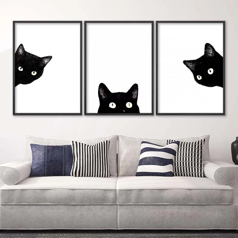 Conisi Акварельная Минималистичная кавайная животная черная кошка голова холст A4