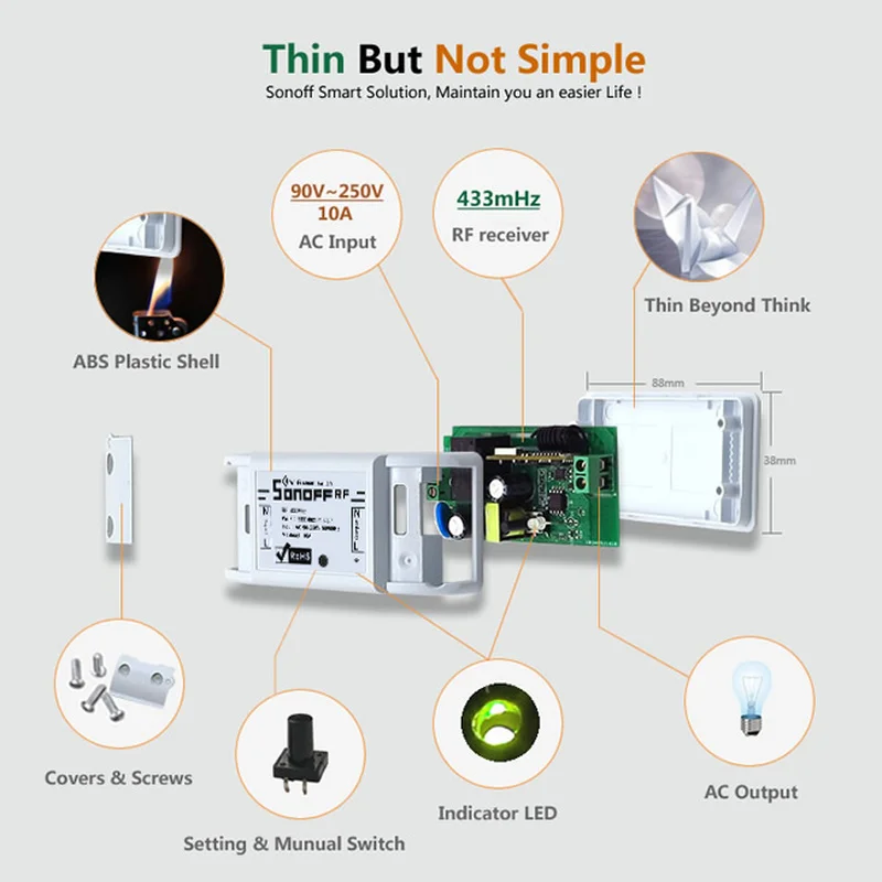 Itead Sonoff RFR2 wifi беспроводной умный модуль переключателя с 433 МГц РЧ функцией дистанционного управления через приложение eWelink/wifi