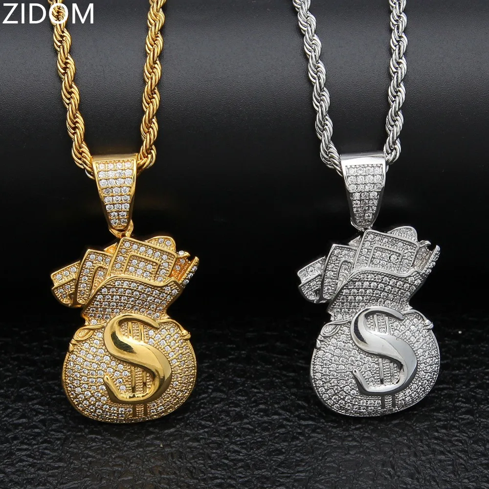 Мужские ожерелья подвески в форме кошелька стиле хип хоп с кубическим цирконием