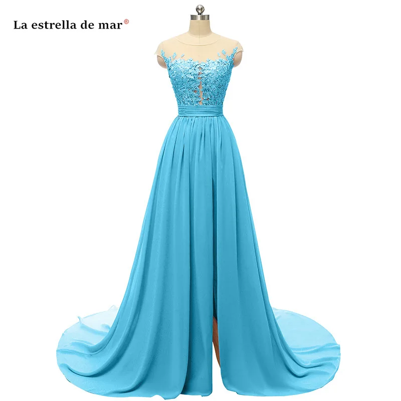 

Turquoise Bridesmaid Dress Long Lace Chiffon Cap Sleeves A Line Vestido De Fiesta De Boda Custom Robe Demoiselle D Honneur Femme