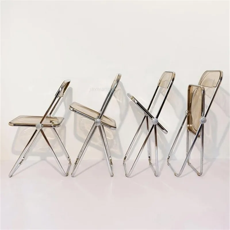 Обеденный стул прозрачный складной со спинкой из нержавеющей стали акриловый с