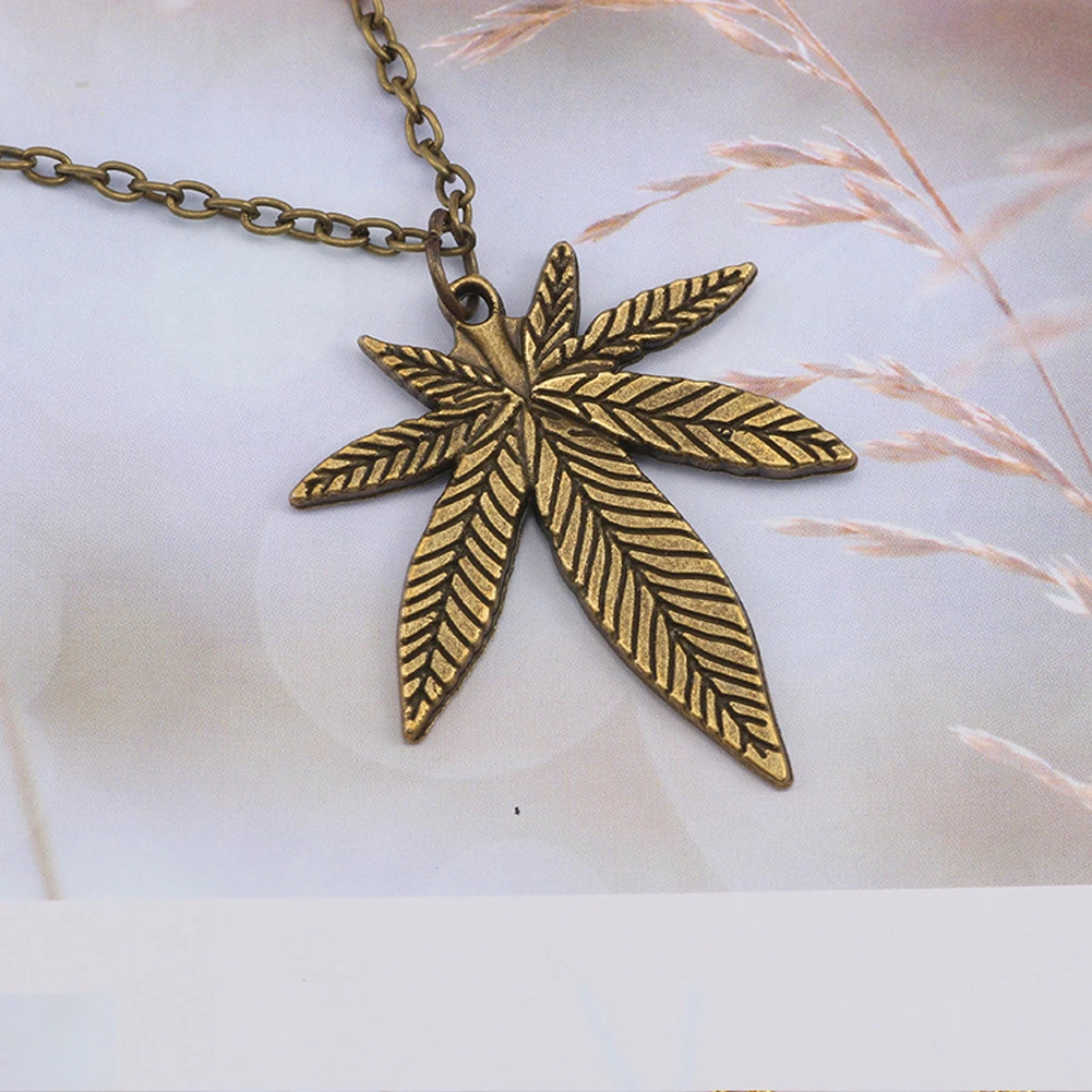 Ожерелье кленовый лист кулон в виде конопляного листа подвеска Золотая длинная