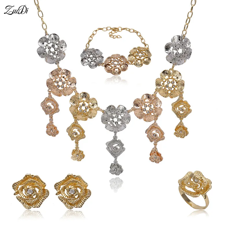 

ZuoDi quality statement jewelry set Wholesale Fashion African Beads Gold/Sliver/Rose Jewelry Set Women customer Wedding design
