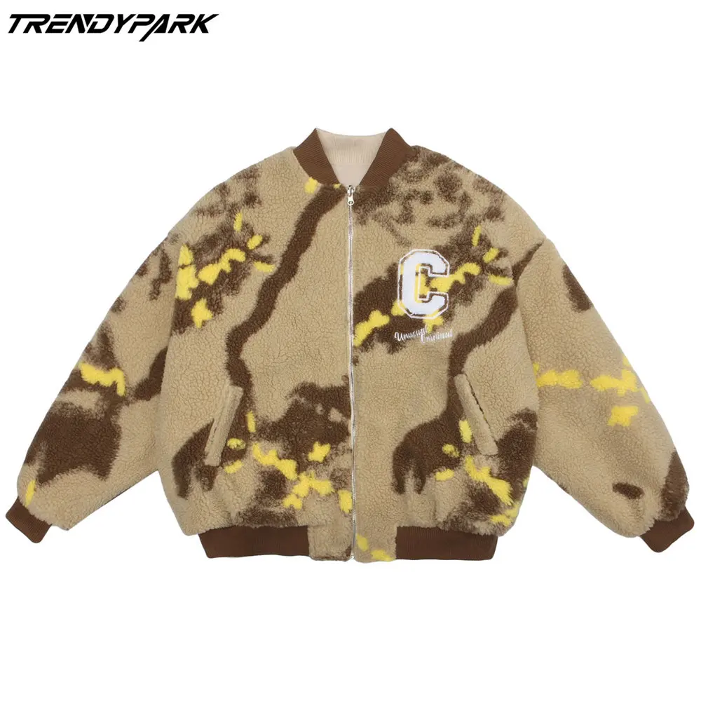 

Men's Winter Jacket Reversible Cashmere Fleece Warm Thick Coat Flocking Harajuku Streetwear Casual Oversized Camouflage Jacket