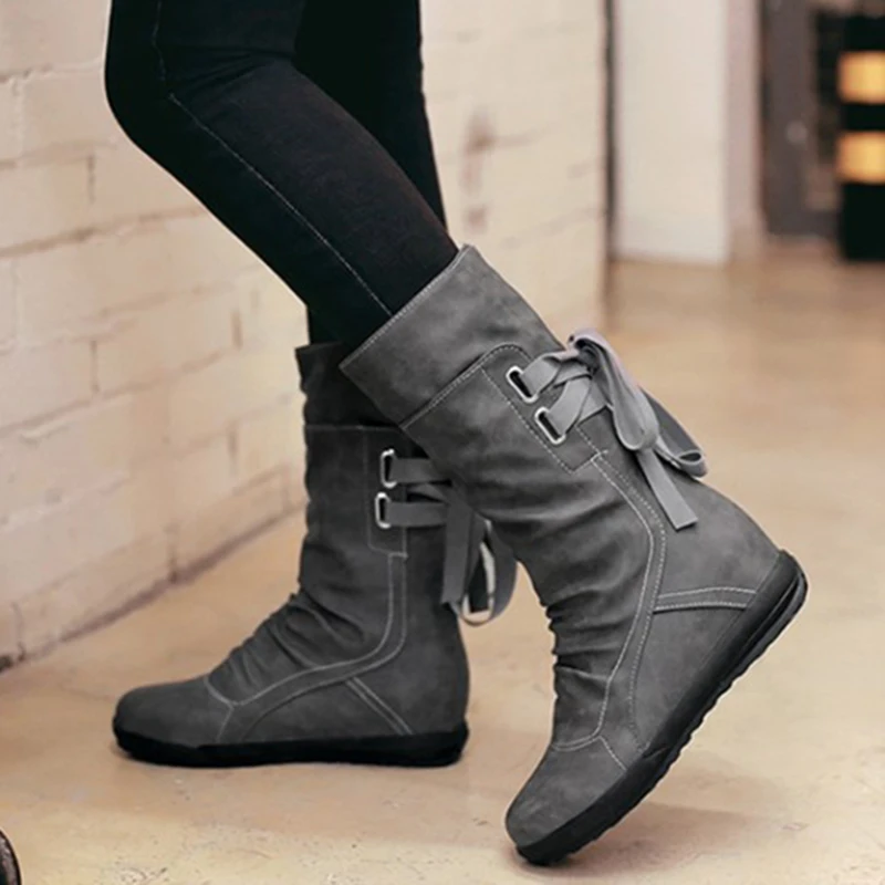 Женские зимние ботинки больших размеров модные Martin на плоской подошве с пряжкой