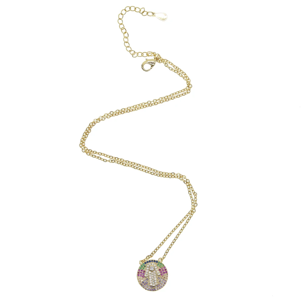Турецкое ожерелье с цветной круглой гравировкой в форме диско-диска из фианита