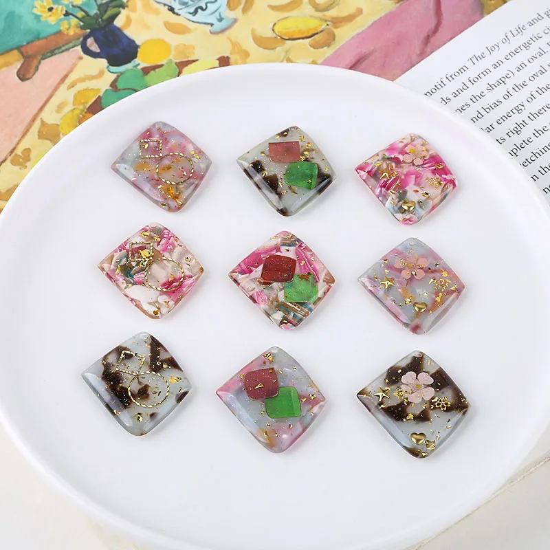 

Summer fresh jelly color irregular shaped geometric gold leaf dried flower resin pendant DIY hand-made earring material