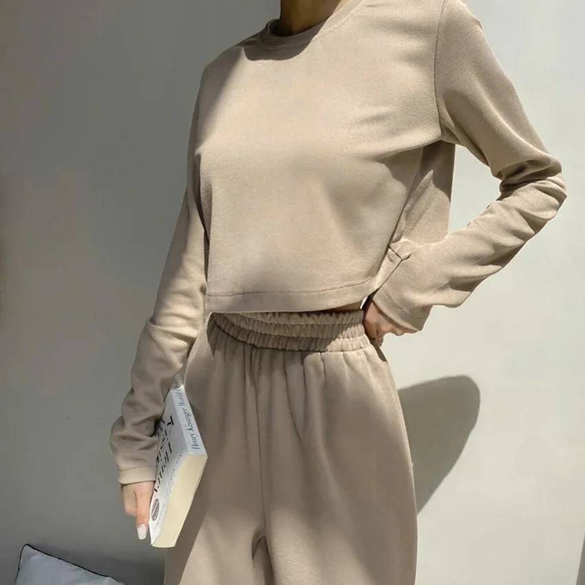 Повседневный Однотонный женский свитер с длинным рукавом и круглым вырезом