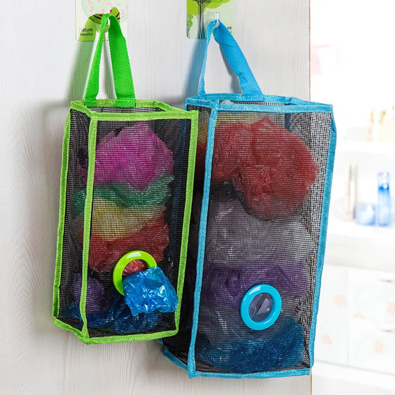 

Kitchen Hanging Storage Bags Breathable Plastic Grid Garbage Bag Socks Sundries Storage Organizers Kitchen Bathroom Storage Bag