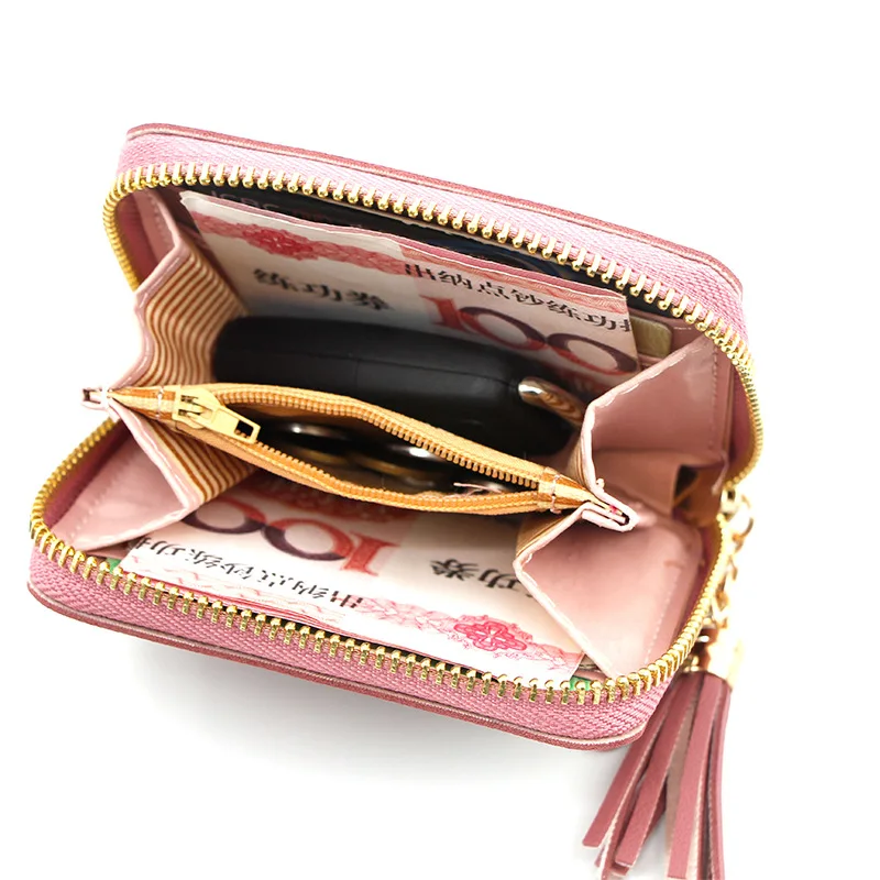 2021 new Korean version of short women's wallet, women's hand embroidery, money clip, zipper, little girl's zero wallet card bag