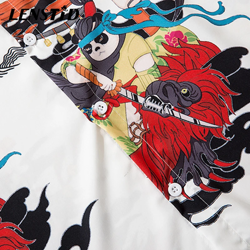 Мужская гавайская рубашка LENSTID с принтом в стиле хип-хоп панда самури уличная