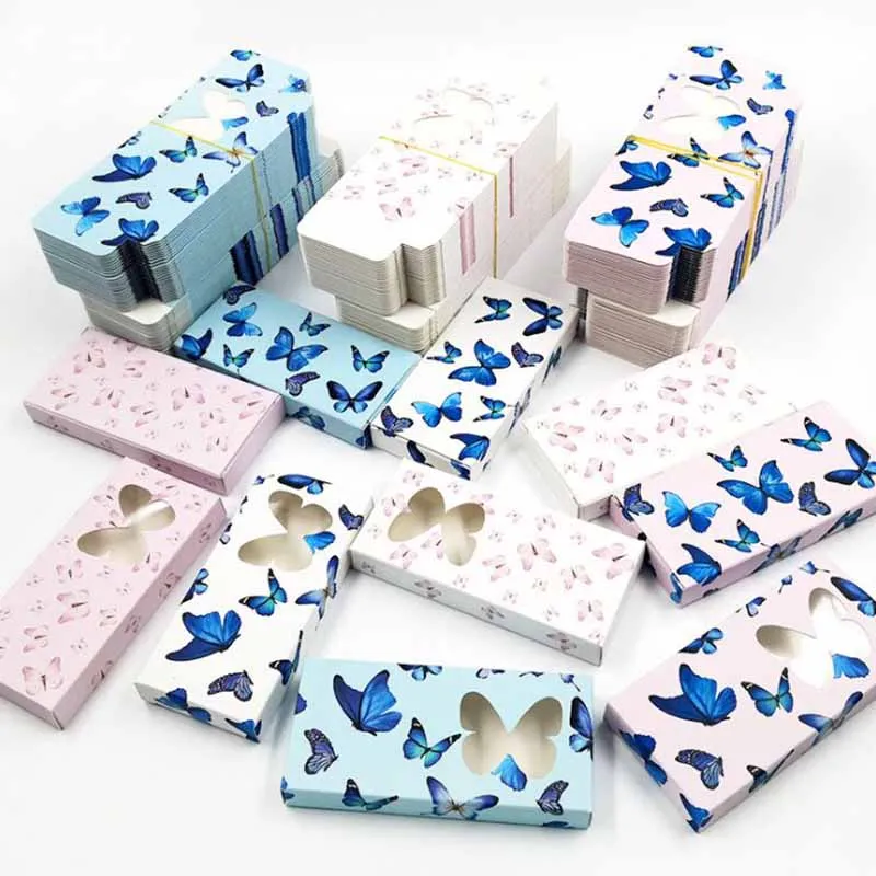 

5pcs Newest Handmade gifts package box with window pink/bule print butterfly pattern Eyelash / soap /wedding favors box