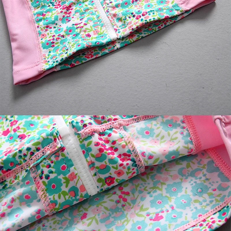 Pink Floral Sun Hat 3-Piece Girl Swimwear Children 2020 Toddler Baby Swimsuit Kids 2-Piece Swimming Long Sleeves Swim Wear Suit