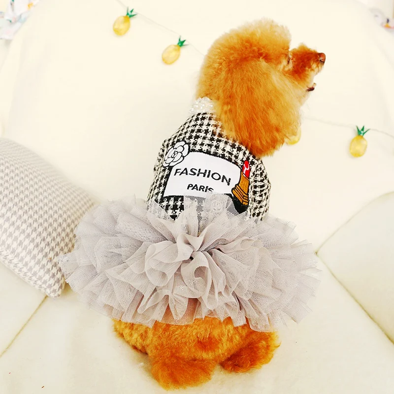 Розовый черный жемчуг элегантное собачье платье пальто юбка с кошкой аксессуары