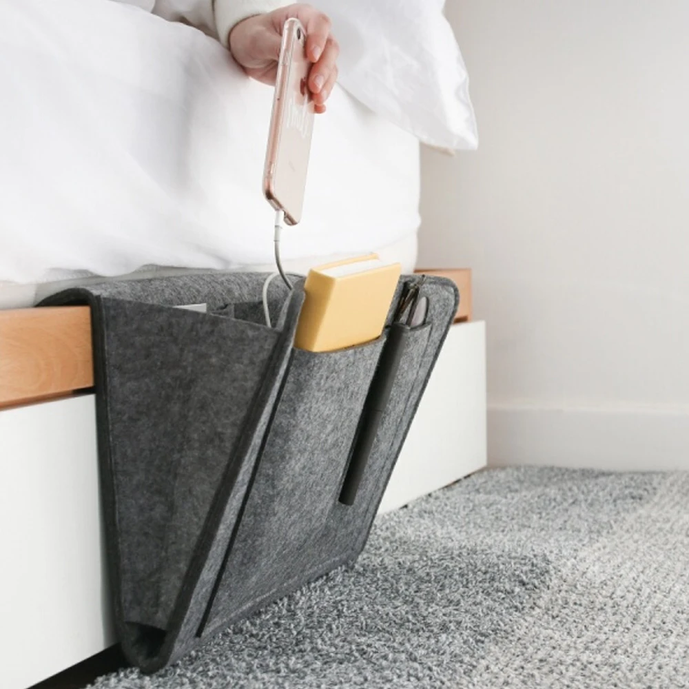 

Felt Bedside Storage Organizer Anti-slip Bedside Bag Bed Sofa Side Pouch Hanging Couch Storage Bed Holder Pockets