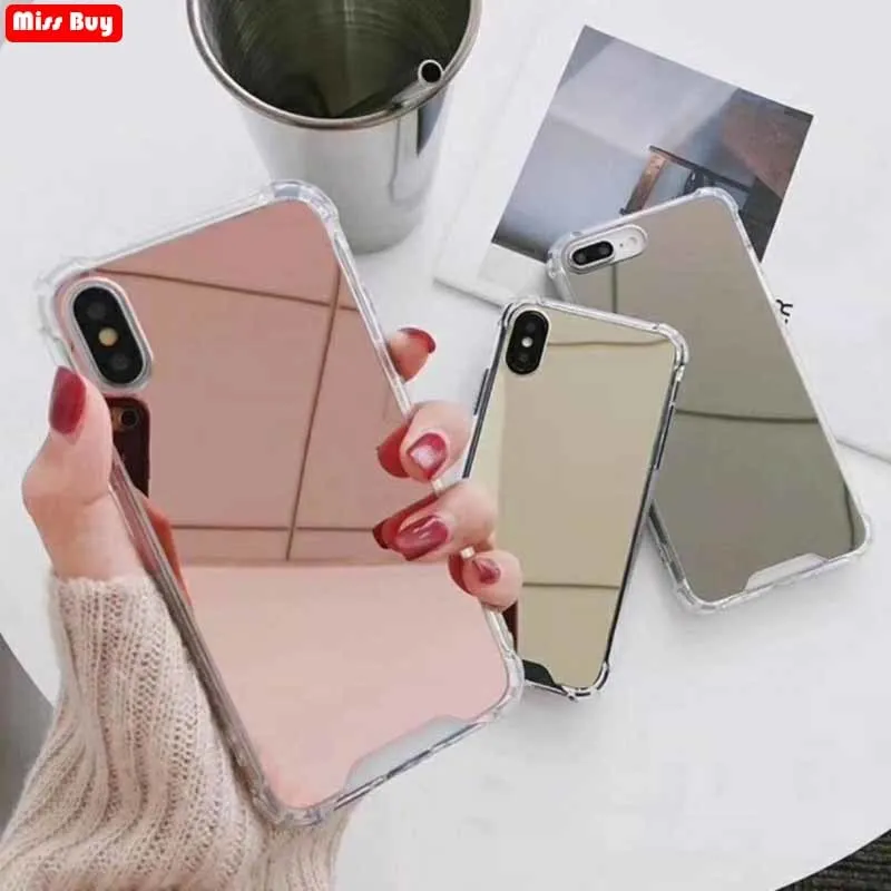 Missbuy Luxury Makeup Selfie Mirror Phone Cases For iPhone 8 case Soft TPU Back Cover 7 6 6s Plus X Xr Xs Max Coque |