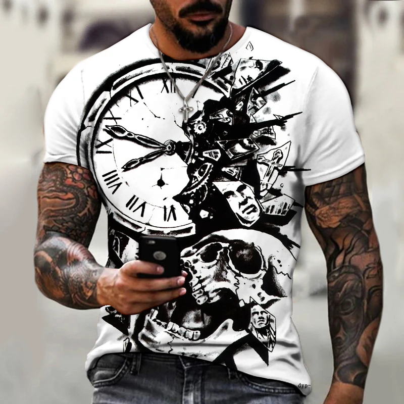 

Men's T-shirt Abstract Mosaic Compass Stone Clock Printing Retro Elements Oversized T-shirt 6XL Street Men's Shirt Clothing Top
