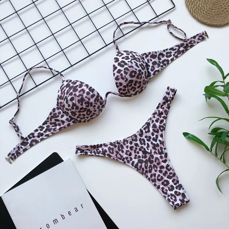 Women Leopard Print Underwire Bikini Set New Arrival 2020 Summer 2 Two Piece Swimsuit Push Up Thong Swimwear Woman Bathing Suit | Женская