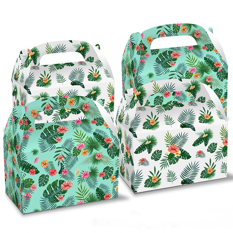 

Jungle Palm Leaves Gift Hand Box Hawaiilan Forest Wedding Birthday Theme Gift Bag Aloha Flamingo Party Candy Dessert Handbag Box