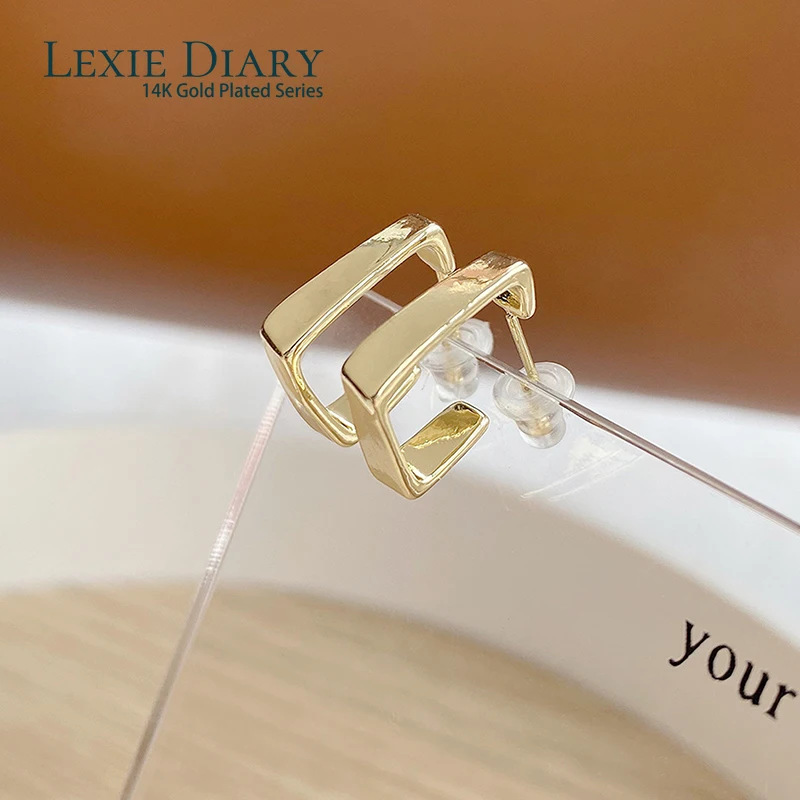 

Корейские модные квадратные серьги-гвоздики для женщин, Роскошные Очаровательные трехслойные серьги из настоящего золота 14 к, аксессуары, ...