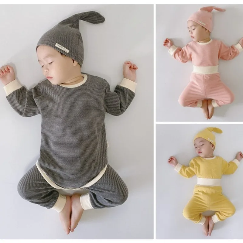 

2021 Winter Jumpsuit Newborn Baby Warm Three Piece Baby Boys And Girls Climbing Suit Baby Set O-Neck T-Shirts Long Pants Outfits