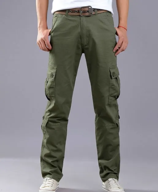

Men Cotton Military Cargo Pants Trousers Mens Straight Long Pants with Multi Pockets Khaki Army Green Brown Black Plus Size 40