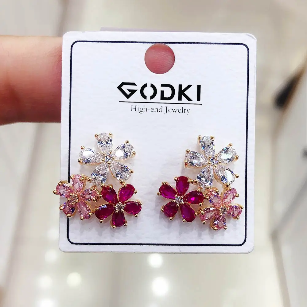 Женские Разноцветные серьги подвески с фианитами в Корейском