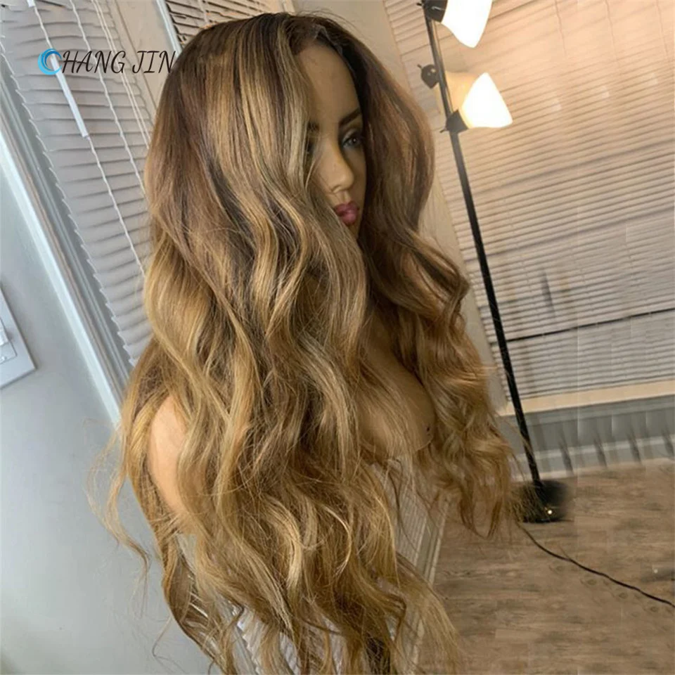 

CHAGNJIN Highlight Blonde Lace Wigs with Brazilian Remy Human Hair for Women Natural Ombre Colored Glueless Per Plucked Perruque