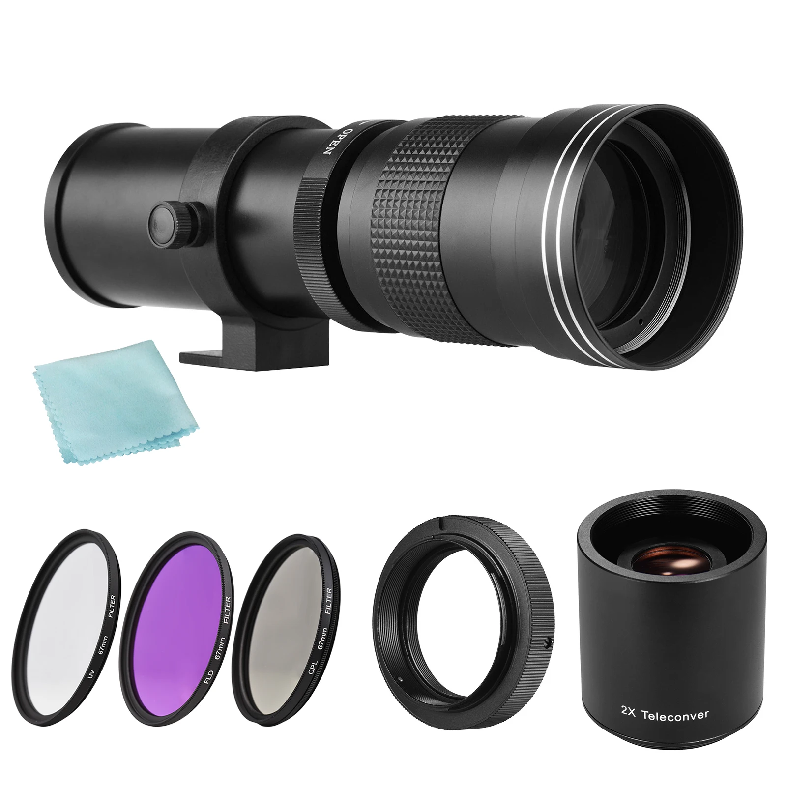 

420-800 мм T Mount Camera MF Super Telephoto Zoom Lens F/8,3-16 с фильтрами Kitt + Телеконвертер объектив для Sony AF Mount A900/A850