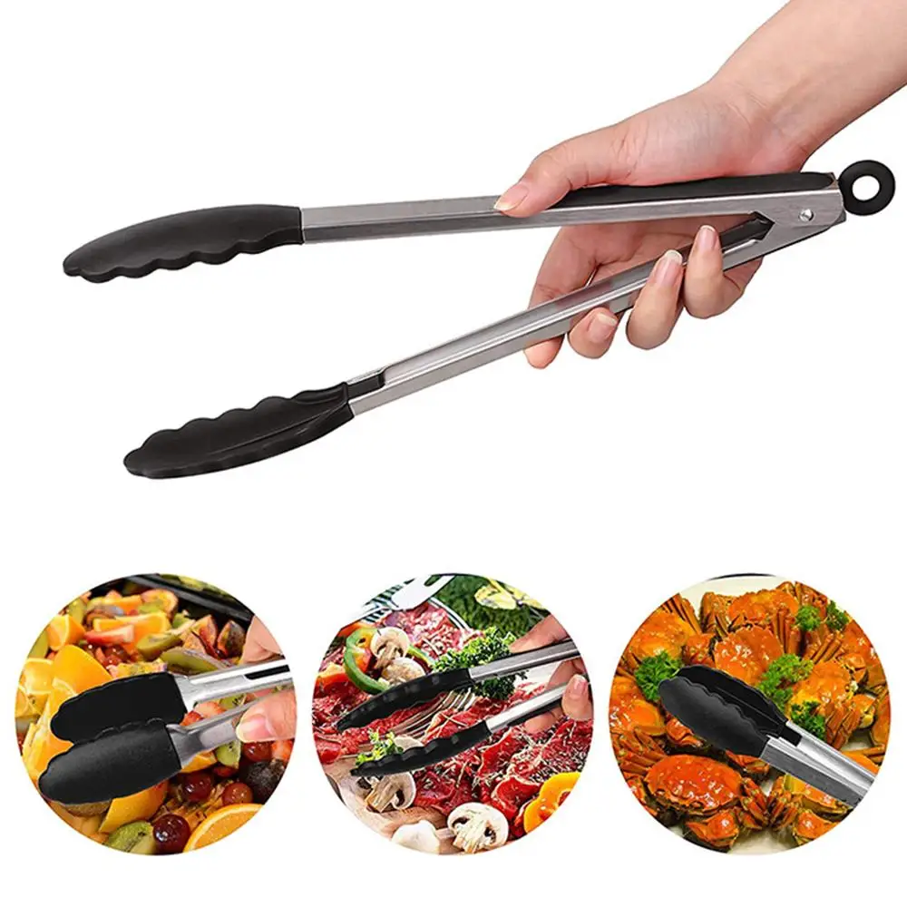 

9 "12" антипригарный Зажим для барбекю из нержавеющей стали силиконовые щипцы пищевые сервировочные кухонные инструменты для приготовления ...
