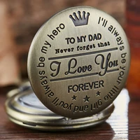to my dad i love you bronze unique quartz pocket fob watch necklace chain pendant antique men watches fathers day present gift