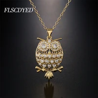 flscdyed 2022 new shiny vintage owl pendant necklace for women ladies exquisite rhinestone hollow chain necklace jewelry gift